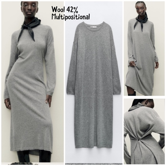 Zara buttoned multi positional wool blend knit dress - Picture 1 of 16